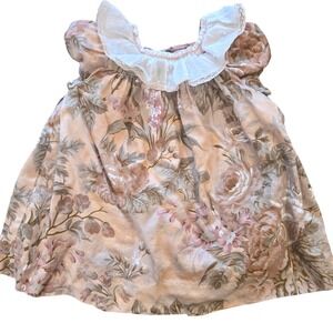 NANOS Baby Vintage Floral Cotton Lace Trim Dress Pink Taupe Girls Portugal 18mos